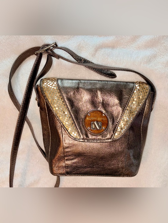 Elliott Lucca Handbags - Elliott Lucca Metallic Bronze Rojo Flap Crossbody Bag